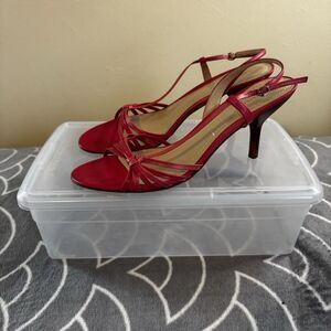 Ann Taylor Knotted Slingback Buckle Leather Sandals Heels Pink Sz 10